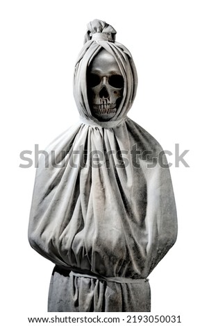 Indonesian ghost called pocong, covered with a linen shroud, isolated over white background Royalty-Free Stock Photo #2193050031