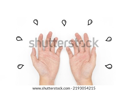 Palmar aspect of sweaty and oily hands. Sweating palms. Isolated on white background. Royalty-Free Stock Photo #2193054215