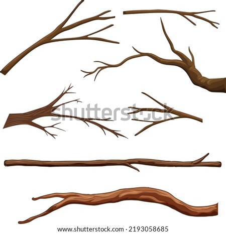 Set of different tree branches isolated illustration