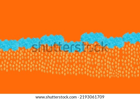 blue clouds with gold leaf rain, creative art design on orange background