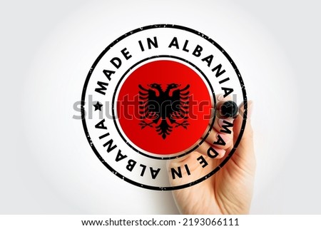 Made in Albania text emblem badge, concept background