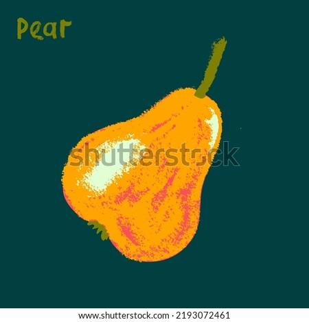 Pear drawing isolated. Hand drawn fruit sketch. Stencil style illustration of pear symbol for organic food logo, juice label design, baby food, vegetarian sign, fruity packaging. Vector vegan icon.