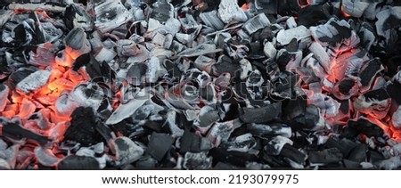 black white charcoal in metal brazier on backyard, green grass in background, grilling bbq food, texture