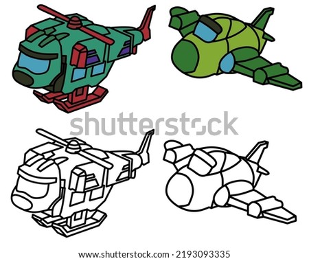 airplane and helicopter vector image for coloring book.