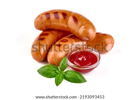Grilled german sausages, bratwurst, isolated on white background