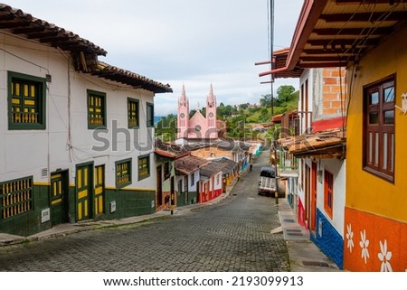 street view of jerico coloial town, colombia Royalty-Free Stock Photo #2193099913