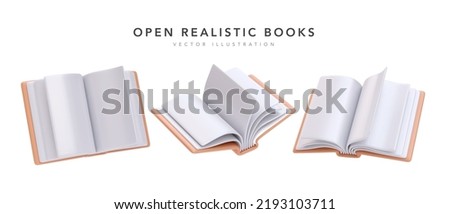 Set of 3d realistic open books isolated on white background. Vector illustration