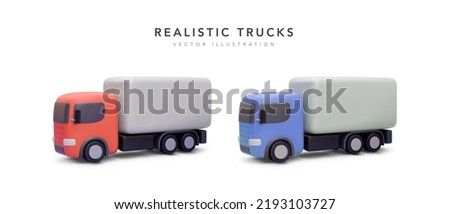Set of 3d realistic delivery trucks with shadow isolated on white background. Vector illustration Royalty-Free Stock Photo #2193103727