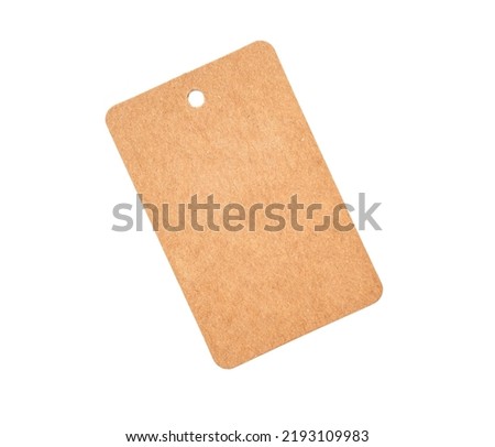 Brown paper label with round hole without rope isolated on white as blank mockup 