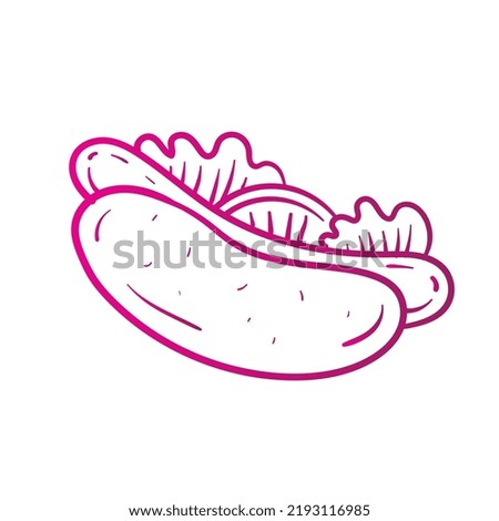Hot dog in doodle style. Vector hand drawing.