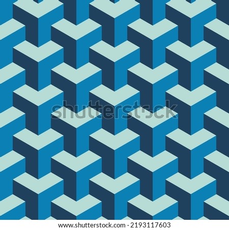 Abstract 3D Geometric Seamless Pattern Cube Columns Vector Background Design Perfect for Allover Fabric Print or Wrapping Paper Blue Tones