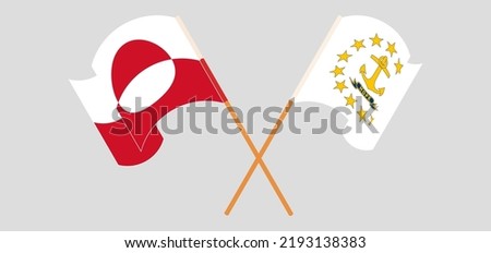 Crossed and waving flags of Greenland and the State of Rhode Island. Vector illustration
