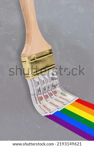 Collage photo of drawing brushing colorful rainbow lgbt propaganda money investments hobby isolated on grey color background
