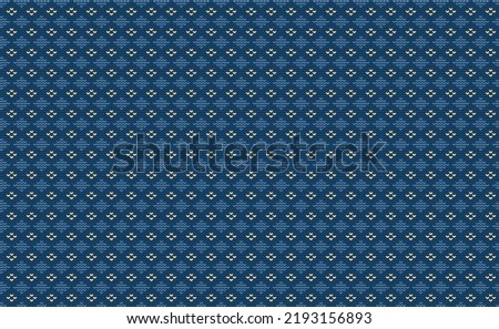 Blue and Yellow Embroidery Pattern, Rhombus Knitted Continuous Background, Vector Geometric Style vintage, Ethnic Craft vintage