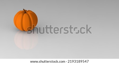 Pumpkin is insulated on a gray mirror background with reflection. Banner for insertion into site. Place for text cope space. 3d rendering. 3d image