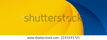Abstract yellow and blue geometric curve overlap layer background with halftone dots decoration. Modern horizontal banner template design. Suit for cover, header, poster, banner, website, business Royalty-Free Stock Photo #2193191721