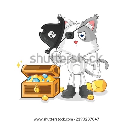 the cat pirate with treasure mascot. cartoon vector
