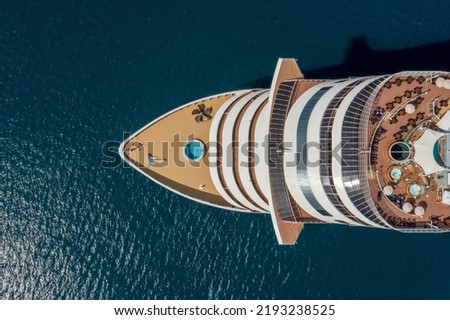 Large cruise ship front bow aerial top view Royalty-Free Stock Photo #2193238525