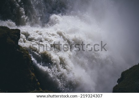 Close up Gullfoss, Golden Falls, waterfall. Iceland