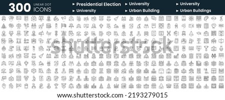 Set of 300 thin line icons set. In this bundle include united states presidential election, university, urban building Royalty-Free Stock Photo #2193279015