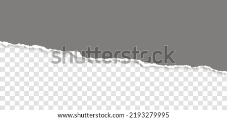 Realistic, torn, diagonal strip of gray paper with a light shadow on a transparent background. Torn cardboard. Royalty-Free Stock Photo #2193279995