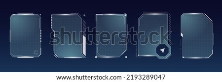 HUD digital futuristic user interface square frame set. Sci Fi high tech screens. Game menu touching cyber monitoring dashboard panels. Cyberspace head-up display GUI or FUI information signs Royalty-Free Stock Photo #2193289047
