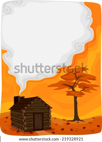 Background Illustration Featuring a Log Cabin with Smoke Coming From Its Chimney