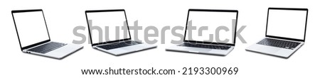 Collection of laptop space gray with blank screen, isolated on white background included clipping path.  Royalty-Free Stock Photo #2193300969