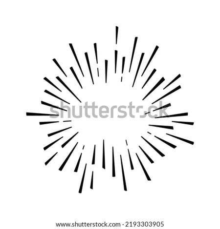 Burst vector line icon, sun star drawn, black retro circle sunshine, doodle starburst element isolated on white background. Simple illustration