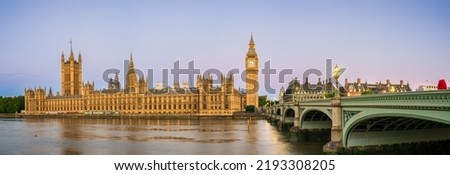 Big Ben panorama at dawn in London. England