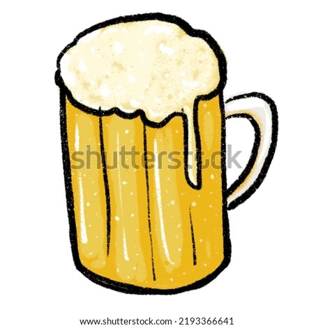 Isolated big glass full of beer on white background. Hand drawing alcohol beverages. Liquor menu, bar drinking decoration, drinking produce from wheat and barley. A cup for rest. enjoy life 