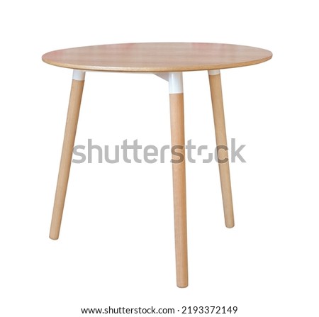 Round wooden coffee table isolated on white Royalty-Free Stock Photo #2193372149
