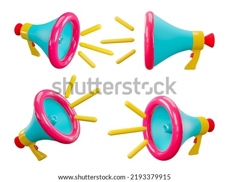 Megaphone speaker or loudspeaker bullhorn, vector realistic 3d mockup. Modern isolated . lifeguard alert and announcement speakerphone isolated on white background 3D rendering.Clipping path.