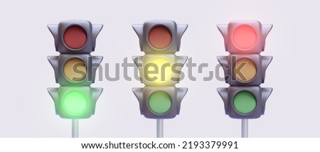 Set of 3d realistic traffic lights isolated on light background. Vector illustration Royalty-Free Stock Photo #2193379991