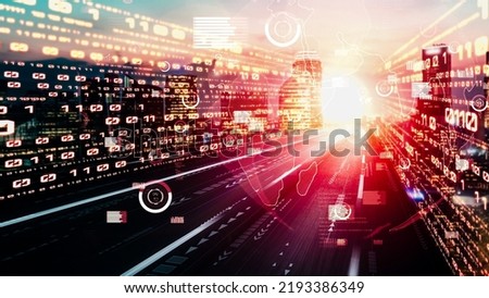 Business data analytic with tacit intelligent software making marketing strategy . Concept of smart digital transformation and technology disruption that changes global trends in new information era Royalty-Free Stock Photo #2193386349