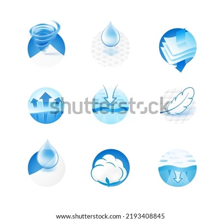 A set of icons for the absorbent material. Perfect for feminine pads, baby diapers, tissues, etc. EPS10.	 Royalty-Free Stock Photo #2193408845