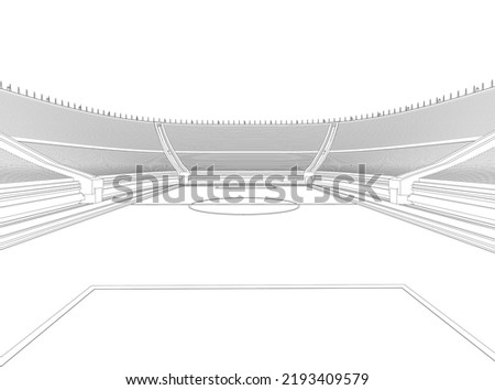 Outline of a large stadium from black lines isolated on a white background. Perspective view. 3D. Vector illustration. Royalty-Free Stock Photo #2193409579