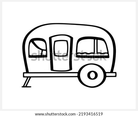 Doodle trailer icon Travel clip art Hand drawn Sketch car Vector stock illustration EPS 10
