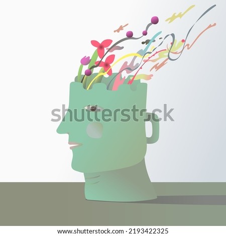 Conceptual idea vector illustration of mind, freedom, dream, and spiritual. Surreal artwork. Concept art of. abstract of nature on human head.