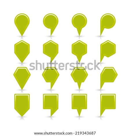 Light green map pin sign satin location icon with copy space and gray reflection and shadow isolated on white background. Web design element save in vector illustration 8 eps