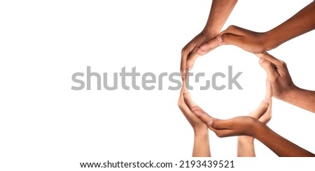 Symbol and shape of circle created from hands.The concept of unity, cooperation, partnership, teamwork and charity. diversity of a diverse group of people connected together as a supportive symbol. Royalty-Free Stock Photo #2193439521