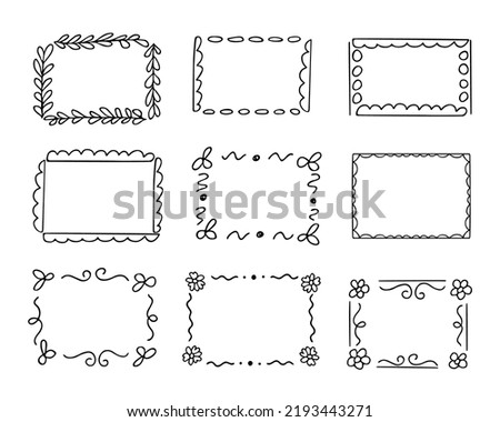 Doodle frames set, hand-drawn monograms.Edgings and cadres with simple sketchy elements for your design.Isolated. Vector illustration. Royalty-Free Stock Photo #2193443271