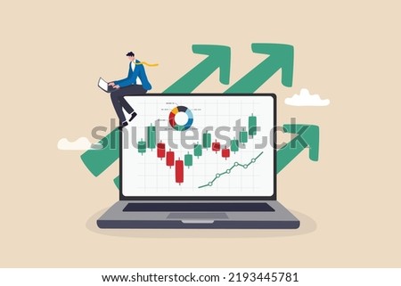 Stock trading or crypto currency investing, technical analysis for investment, financial graph and chart, stock market or currency exchange concept, businessman investor using laptop to trade graph.