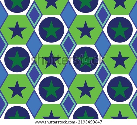 Abstract Hand Drawing Hexagon Diamond Shapes with Stars Seamless Vector Pattern Isolated Background