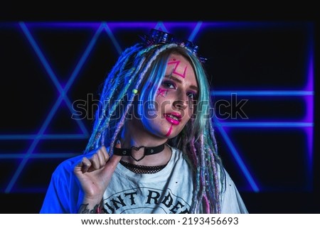 Cyber ​​girl in neon in cyberpunk style