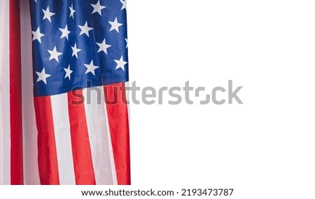 The American flag with a white background. Top view. Close-up photo. Election day in the United States. 4th of July. Labor Day. Independence Day. Memorial Day