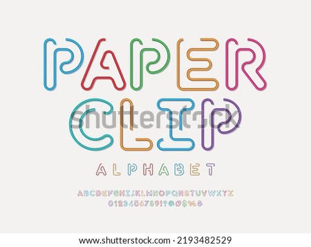 paperclip style alphabet design with uppercase, numbers and symbols