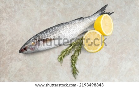 Fresh Fish with spice and lemon on marbel Royalty-Free Stock Photo #2193498843