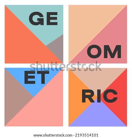  A geometric set of squares with colored triangles inside. Retro colors. 4 squares with colored geometry inside. Blue,Light blue,Beige, Pink,Orange retro colors,