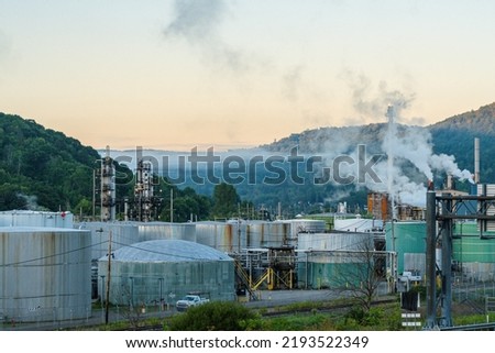 Power plant oil refinery in morning light